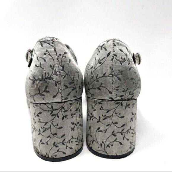 Prima Royale heels 90s Y2K gray floral pattern ankle strap round toe chunky 9.5M - Picture 3 of 7